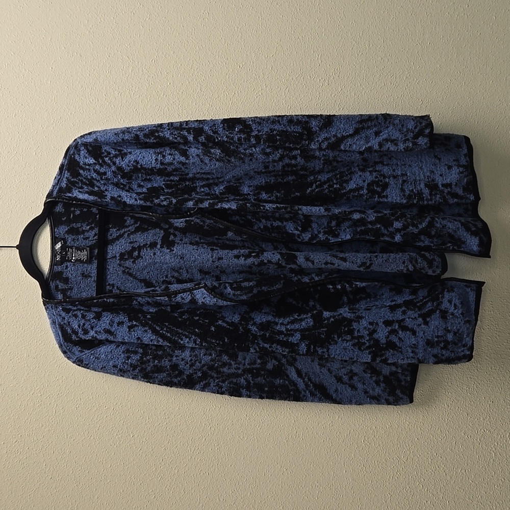 NIC+ZOE Blue and Black Open-Front Velvet Cardigan